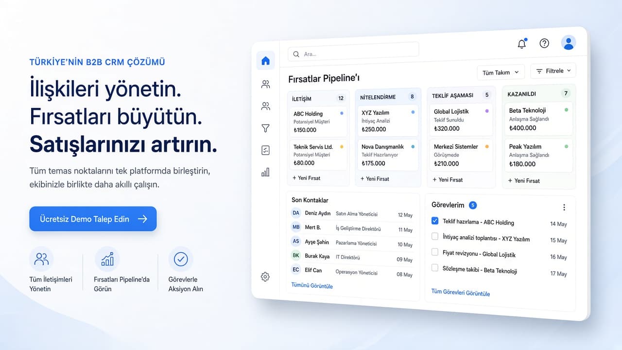 JokerSoft CRM paneli — kişiler, fırsatlar ve görevler ekran görüntüsü