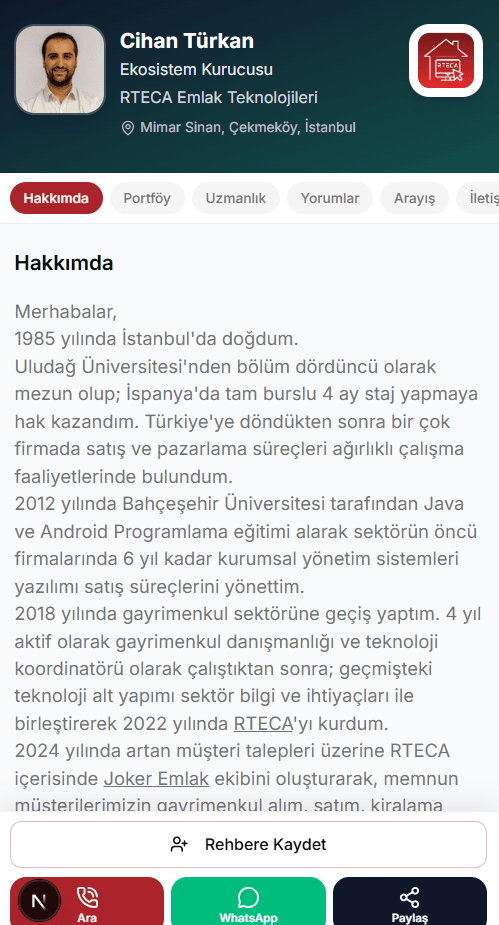 Dijital kartvizit — Cihan Türkan profil sayfası