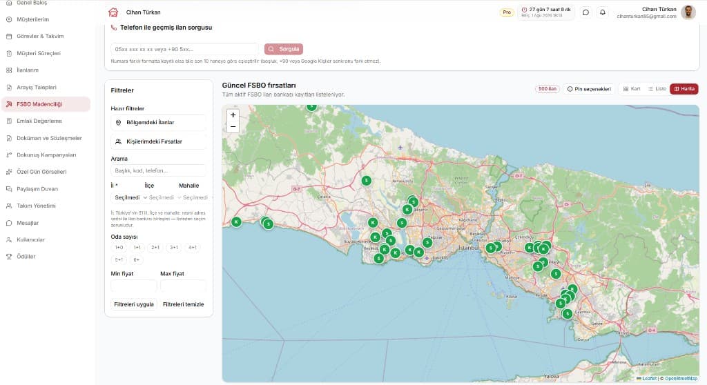 FSBO Madenciliği — harita ve ilan bankası