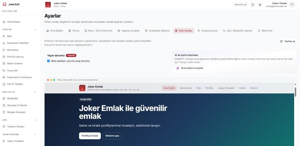 Ofis ayarları — web sayfası önizlemesi